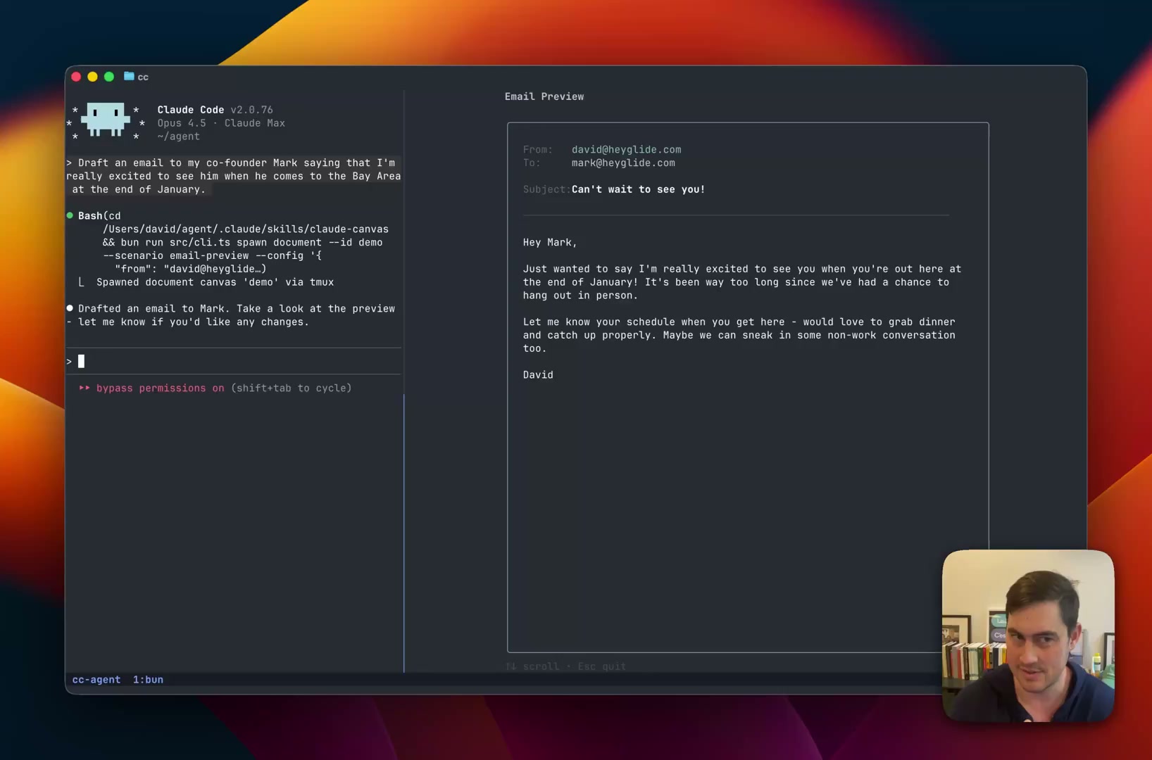 Email composition in Claude Canvas