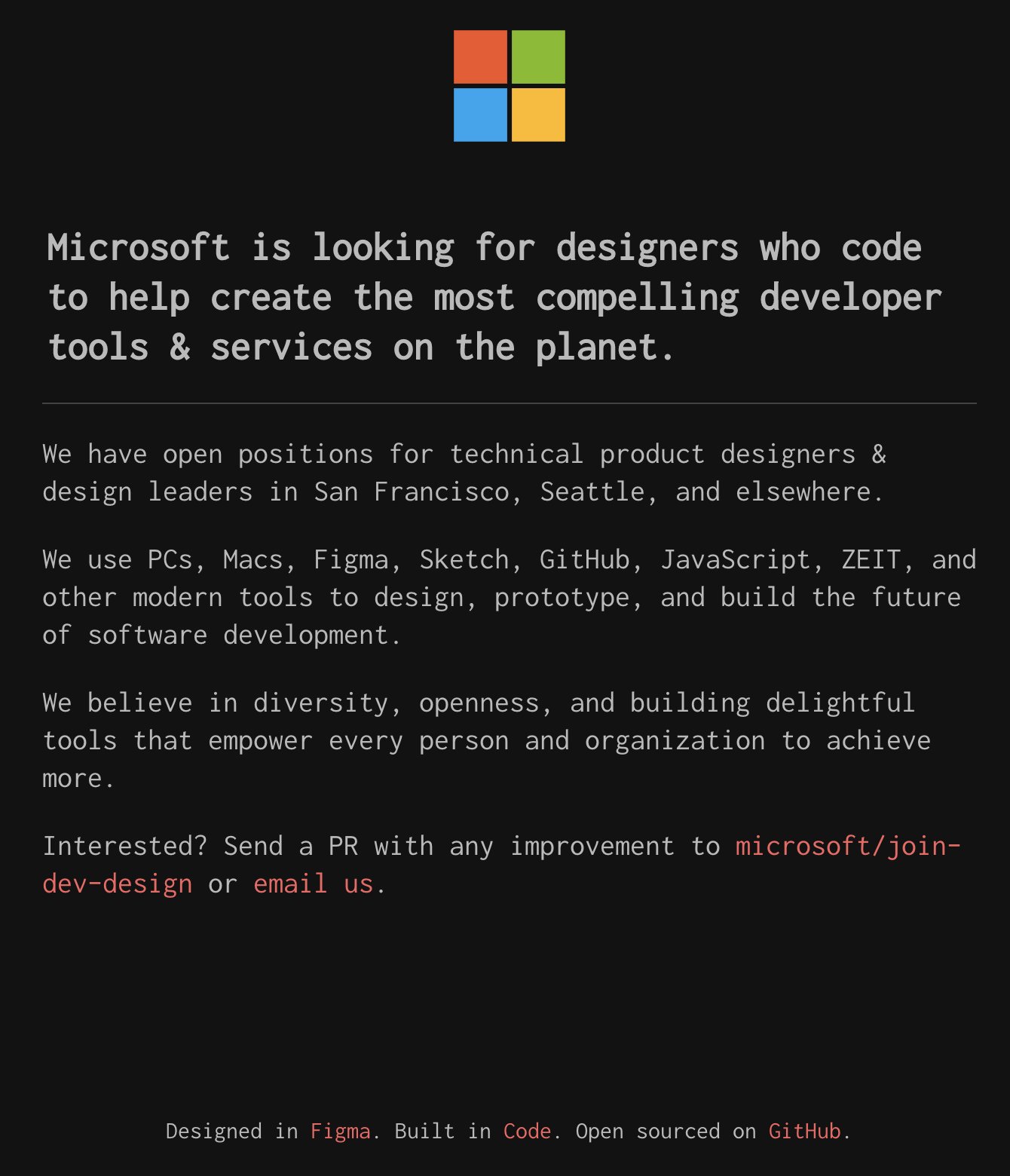 The page at the end of day one: monospaced type, a bold headline, a divider, and a footer