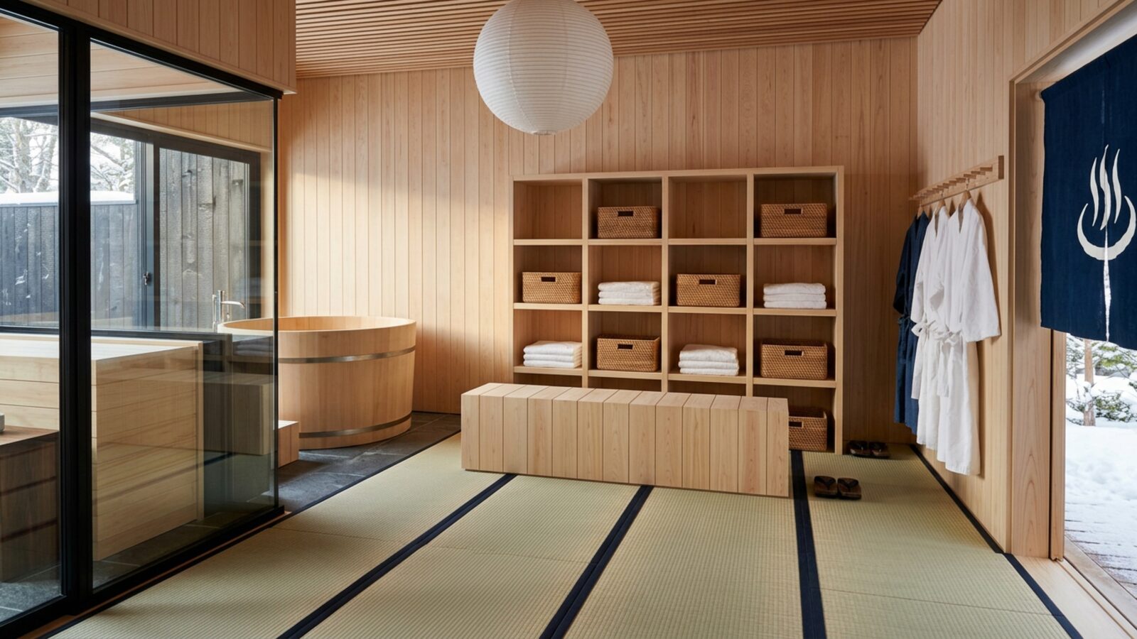 The bathhouse changing room